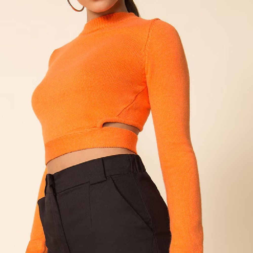 Superdown Iris Cutout Back Orange Long Sleeve Knit Sweater Size Large